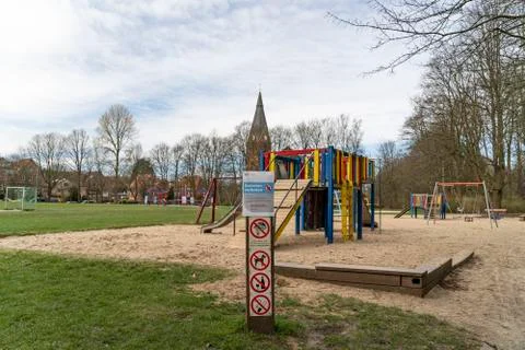 Playground lock down because of corona virus Stock Photos