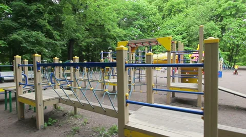 Playground, long obstacle course Stock Footage 35699867