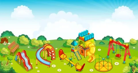 Playground on the meadow Stock Illustration