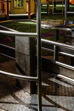 Playground metallic structure with geometric shadows and reflections Stock Photos