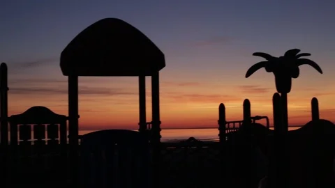 Playground with palm tree close-up in summer at sunset. Stock Footage 115419111