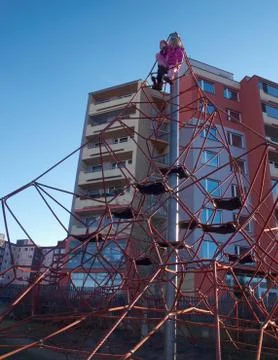 Playground on a panel housing development Stock Photos