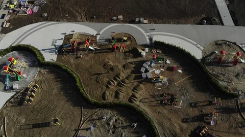 Playground in the park. Aerial view of the construction site. Stock Footage 124591459
