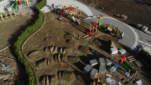Playground in the park. Aerial view of the construction site. Stock Footage 124591508