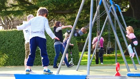 Playground In Park, Children Play, Have Fun Stock Footage