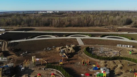 Playground in the park. Construction site from the air. Stock Footage 124591567