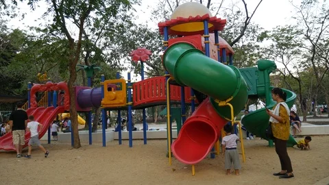 Playground in the park Stock Footage 122123367