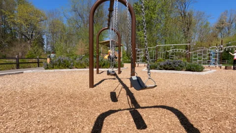 A playground in the park for games. Various ladders, slides, and swings. Vídeo Stock 331162625