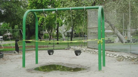 Playground quarantined off. Stock Footage 128014986
