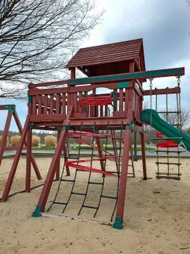 Playground with red caution tape Stock Photos