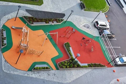 Playground in a residential complex, view from the upper floors Stock Photos