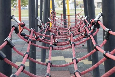 Playground rope net structure perspective view Stock Photos