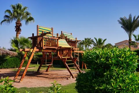 Playground with sand to develop and relax children. Stockfoto's