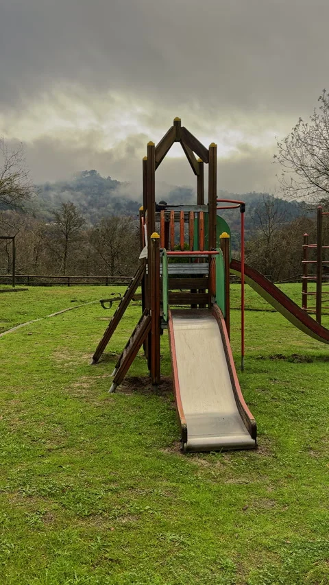 Playground Slide in a Misty Rural Setting Stock Footage 274434019
