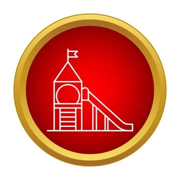 Playground slide outline icon on red circle Stock Illustration