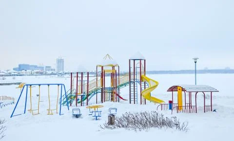 Playground in the snow Stock Photos