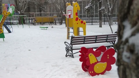 Playground in the snow without people Stock Footage 129521794