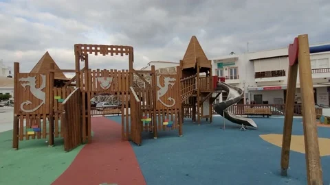 Playground, structure, protective, flooring, red, green, blue Video stock 169600988