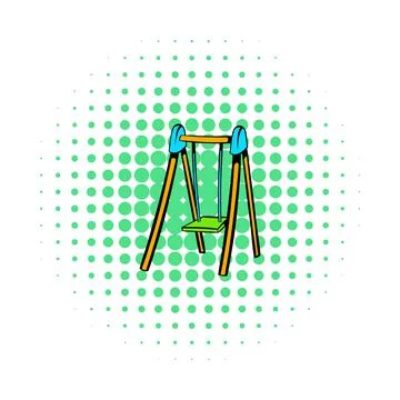 Playground swing icon, comics style Stock Illustration
