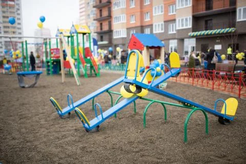 Playground swing set (selective focus) Stock Photos