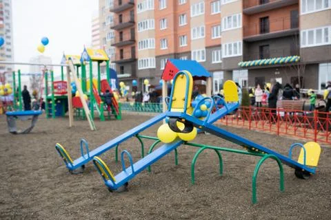Playground swing set (selective focus) Foto stock