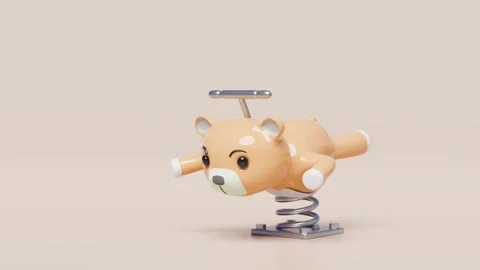 Playground teddy bear spring rider isolated on pink background. 3d render i.. Stock Footage 273567380