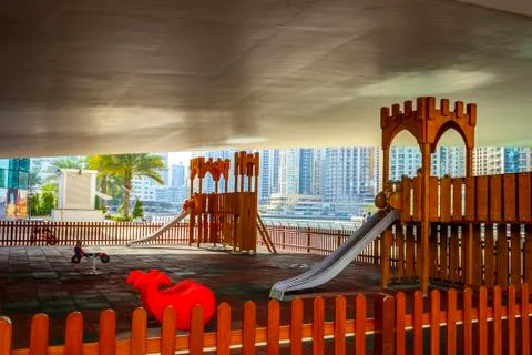 Playground under the bridge Stock Photos