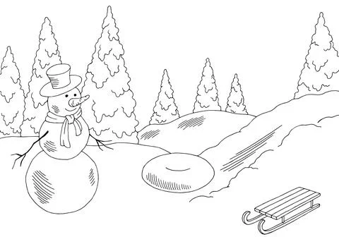 Playground winter graphic black white landscape sketch illustration vector 스톡 일러스트