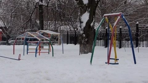 Playground in winter with no one walking Stock Footage 72294620