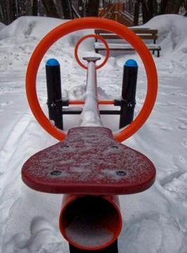 Playground in the yard in winter Stock-Fotos