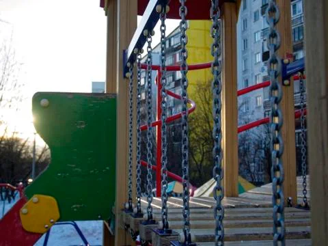 Playground in the yard in winter Stock Photos