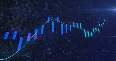 Playhead moving, animated chart shifting right, cyan line falling, showing Stock-Footage 329812505