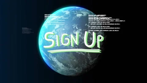 Playhead moving Earth rotating handdrawn SIGN UP color-shifting code blocks Stock Footage 330444279