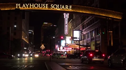 Playhouse Square, Cleveland, Ohio, Night Stock Footage