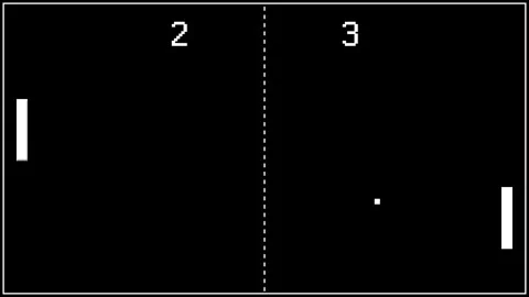 Playing against real opponent in the nostalgic fun ping pong computer game Stock Footage 279674001