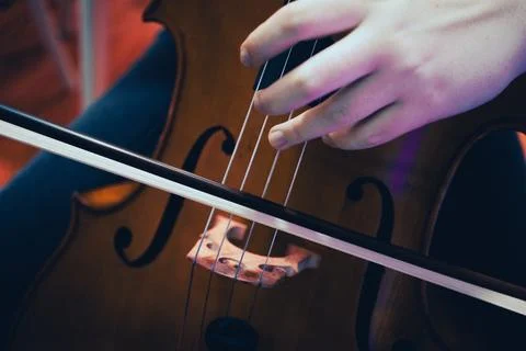 Playing and practicing the cello 스톡 사진