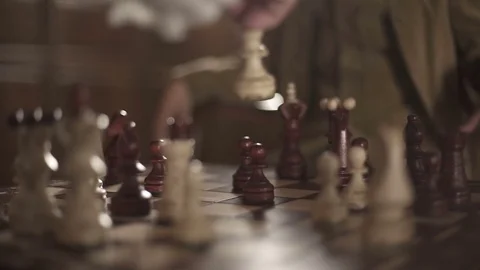 Playing with Antique chess in close up slow motion Stock Footage 71348921
