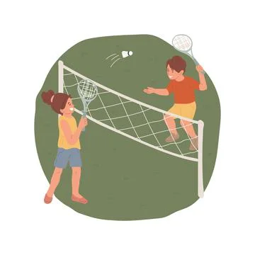 Playing badminton isolated cartoon vector illustration. Ilustración de archivo