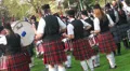 Playing bagpipe band drummers motion view Highland Gathering HD Footage