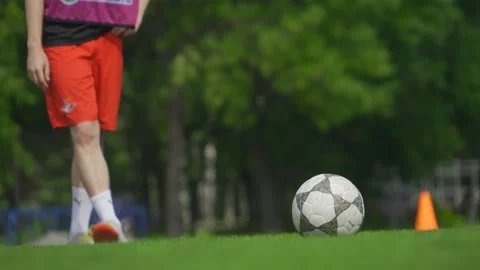 Playing the ball in soccer practice. Close-up. Stock Footage 157223558