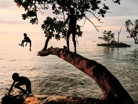PLAYING ON THE BEACH Stock Photos