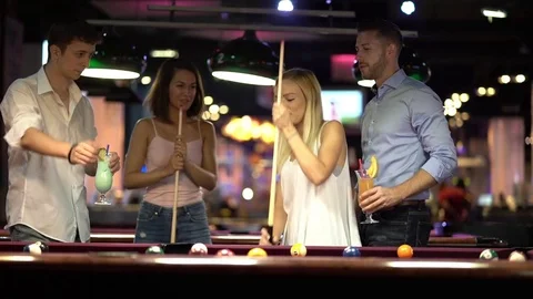 Playing billard with friends Stock Footage 78527277