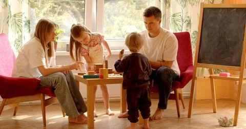 Playing with blocks contribute to development of children. Stock Photos