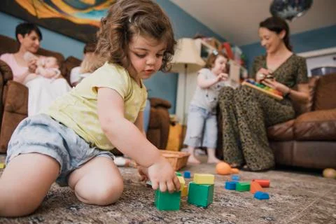 Playing with Building Blocks Fotos Stock