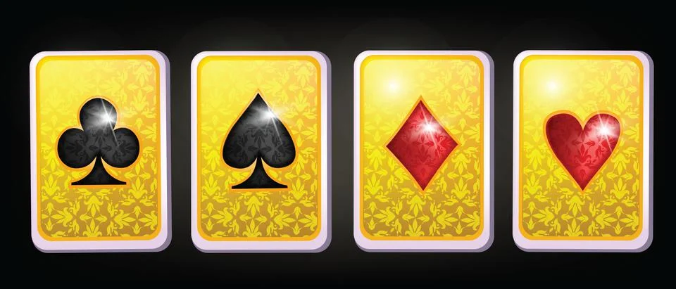Playing card icon set, UI casino poker vector design, golden suit logo Stock Illustration