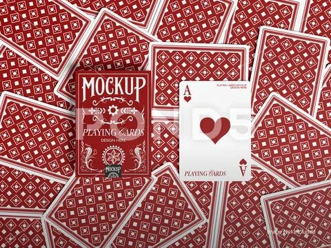 Playing Card Mockup with Scattered Cards Display Modello PSD