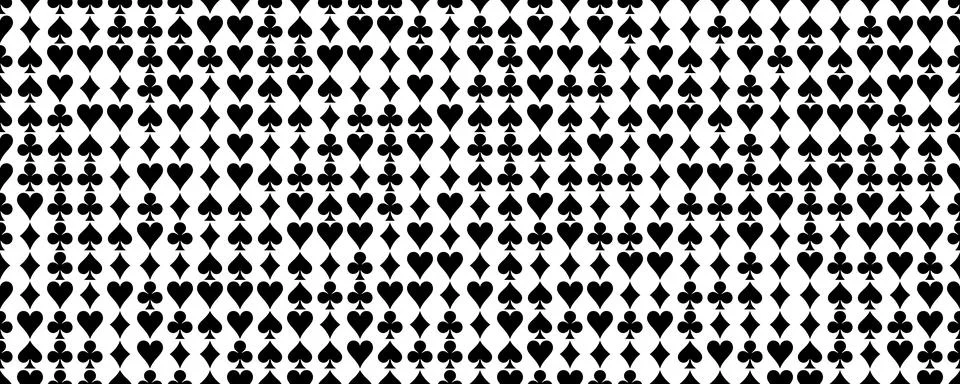 Playing Card Suit Pattern With Black Hearts, Diamonds, Clubs And Spades On White Stock Illustration