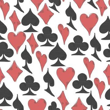 Playing card suit seamless pattern. Gambling theme vector background 库存插图