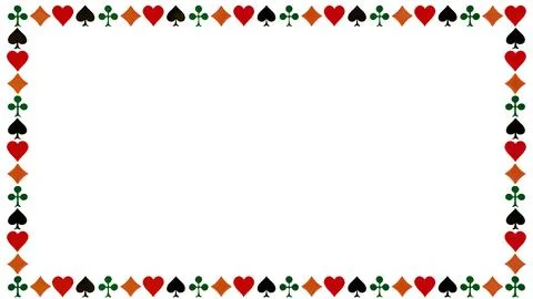 Playing card suits border frame with large copy space isolated on white backgrou Stockillustratie