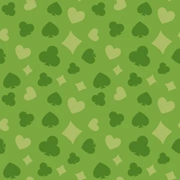 Playing Card Suits vector Green Seamless Pattern - Poker background Illustrazione stock